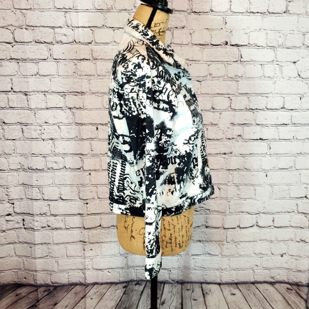 Cynthia Max White and Black Denim-Style Jacket Size M - Picture 2 of 11